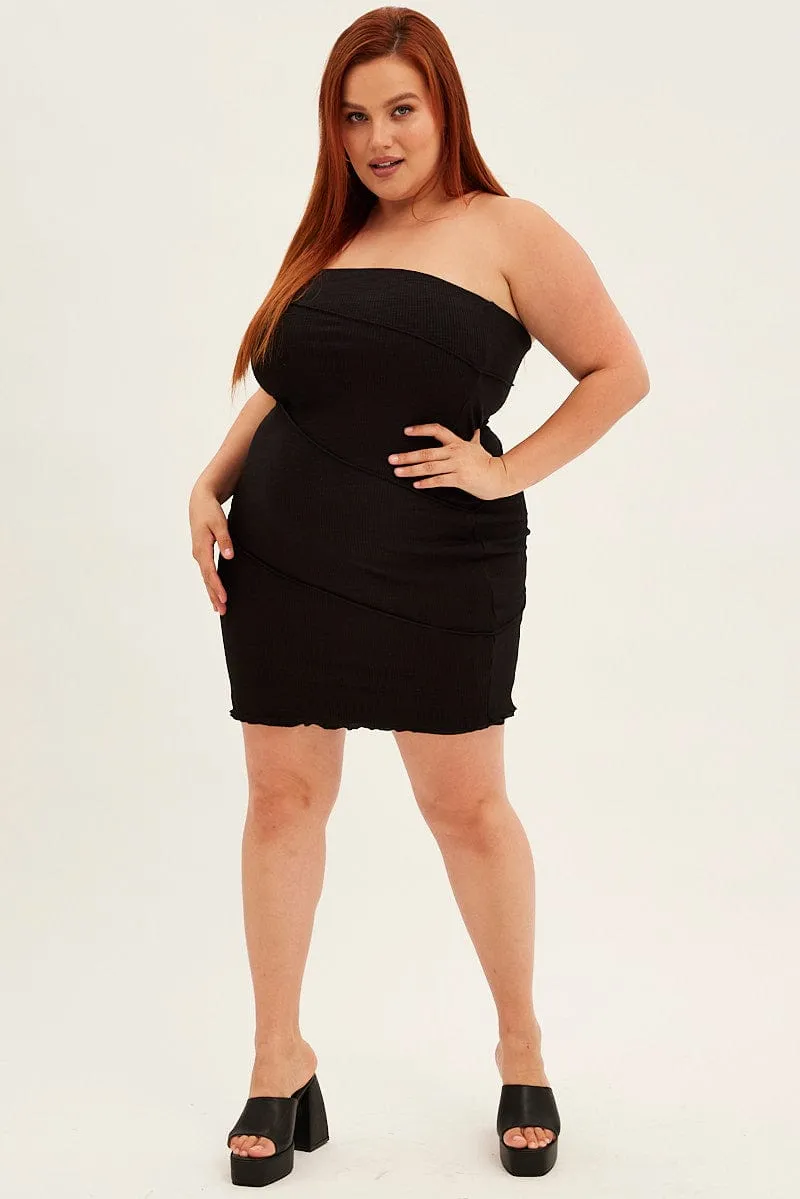 Black Bodycon Dress Strapless Rib Jersey