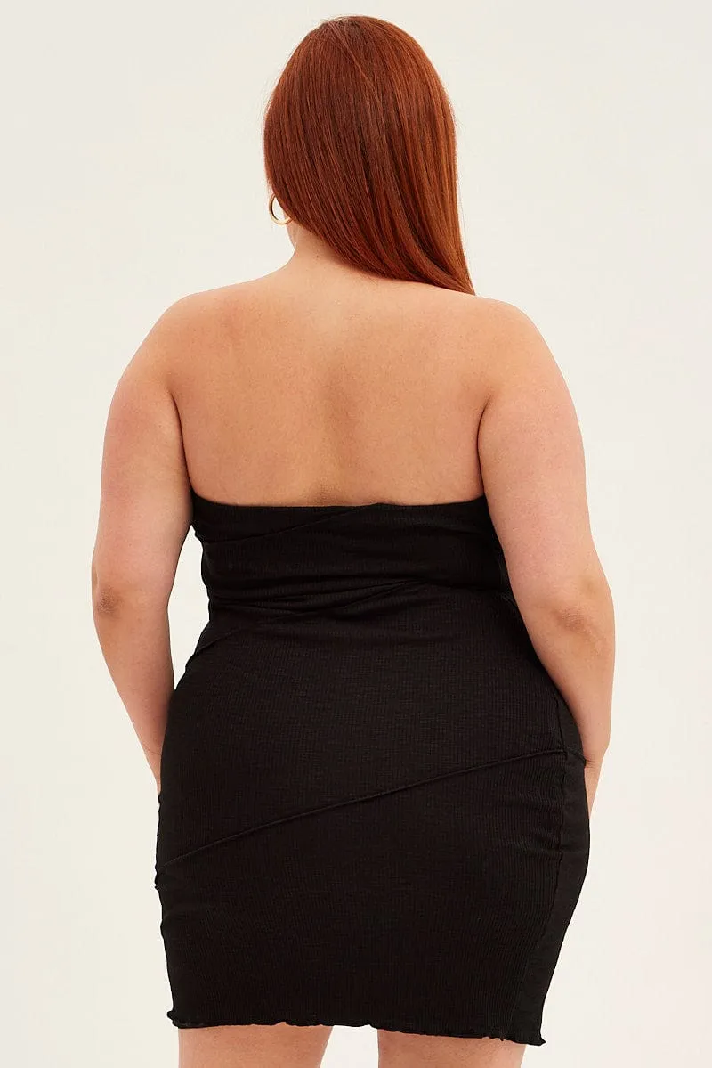 Black Bodycon Dress Strapless Rib Jersey