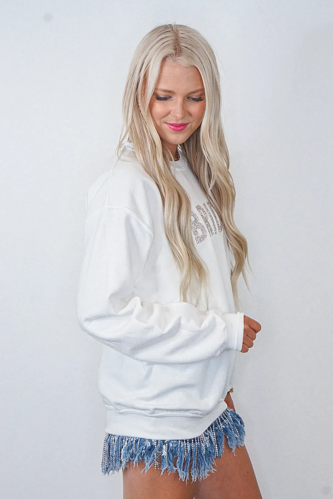 Blingy Bride Crew White Sweatshirt