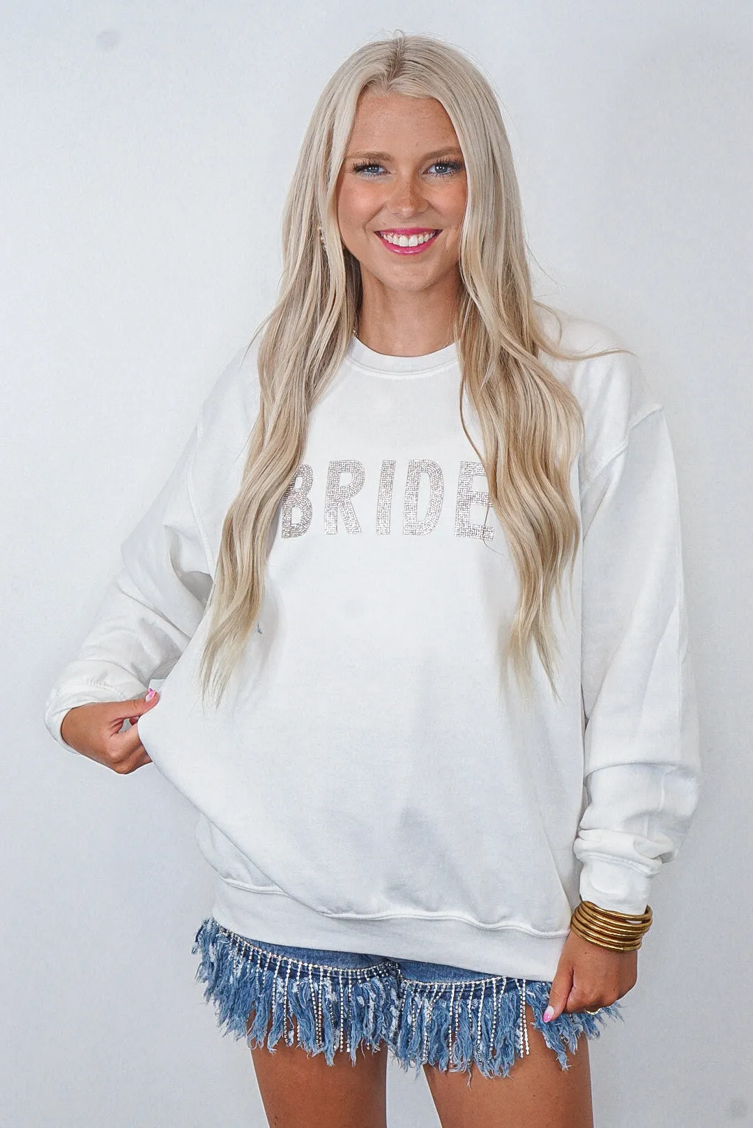 Blingy Bride Crew White Sweatshirt