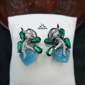 Blue Carved Stone AD Zircon Stud Victorian Earring
