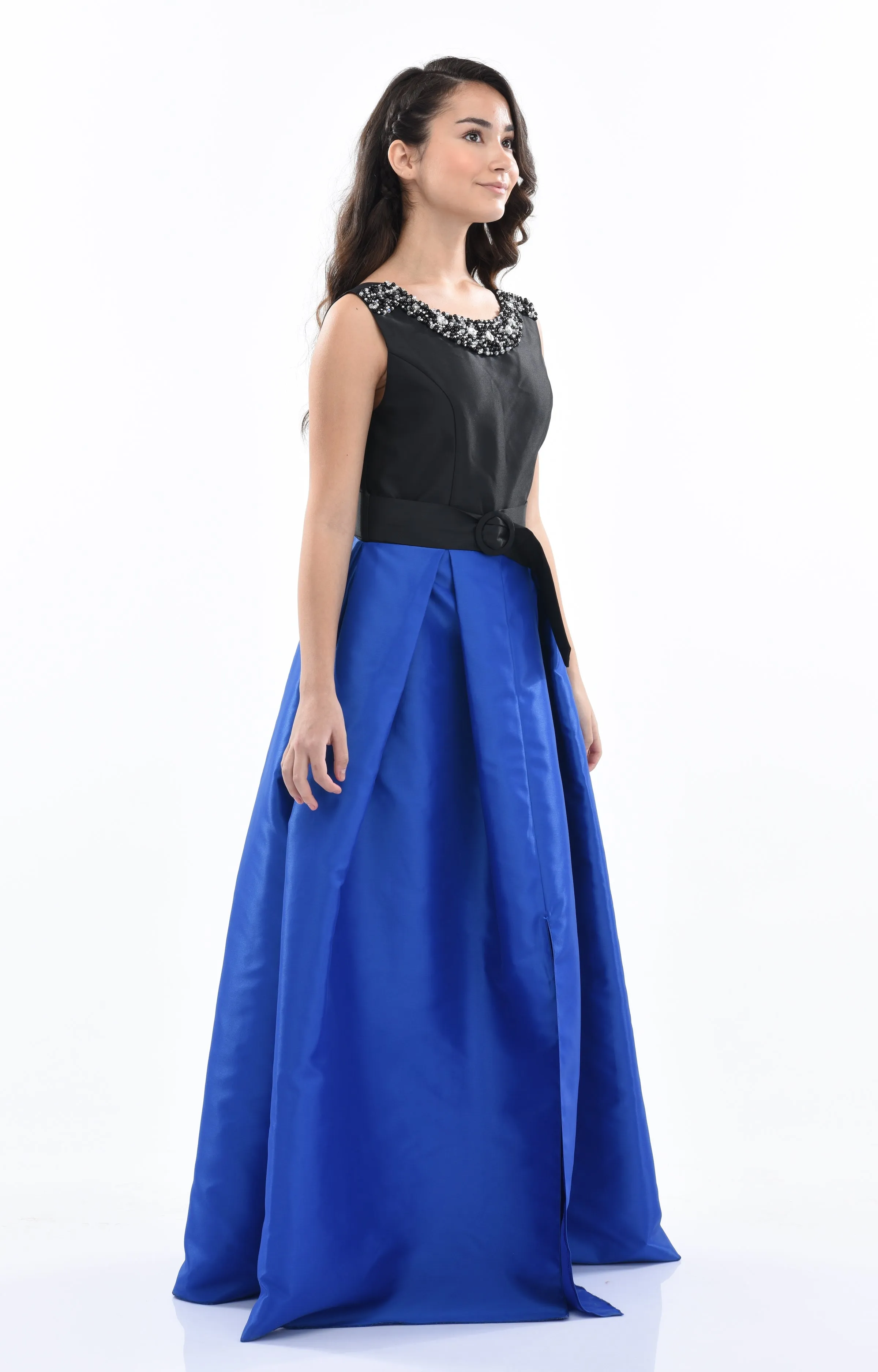 Blue Lucena Sleeveless Gem Gown