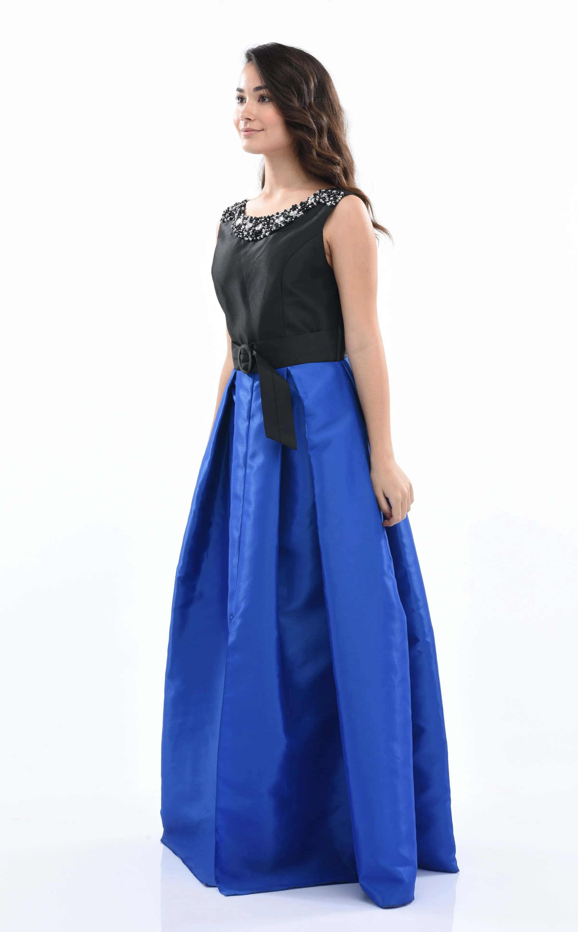 Blue Lucena Sleeveless Gem Gown