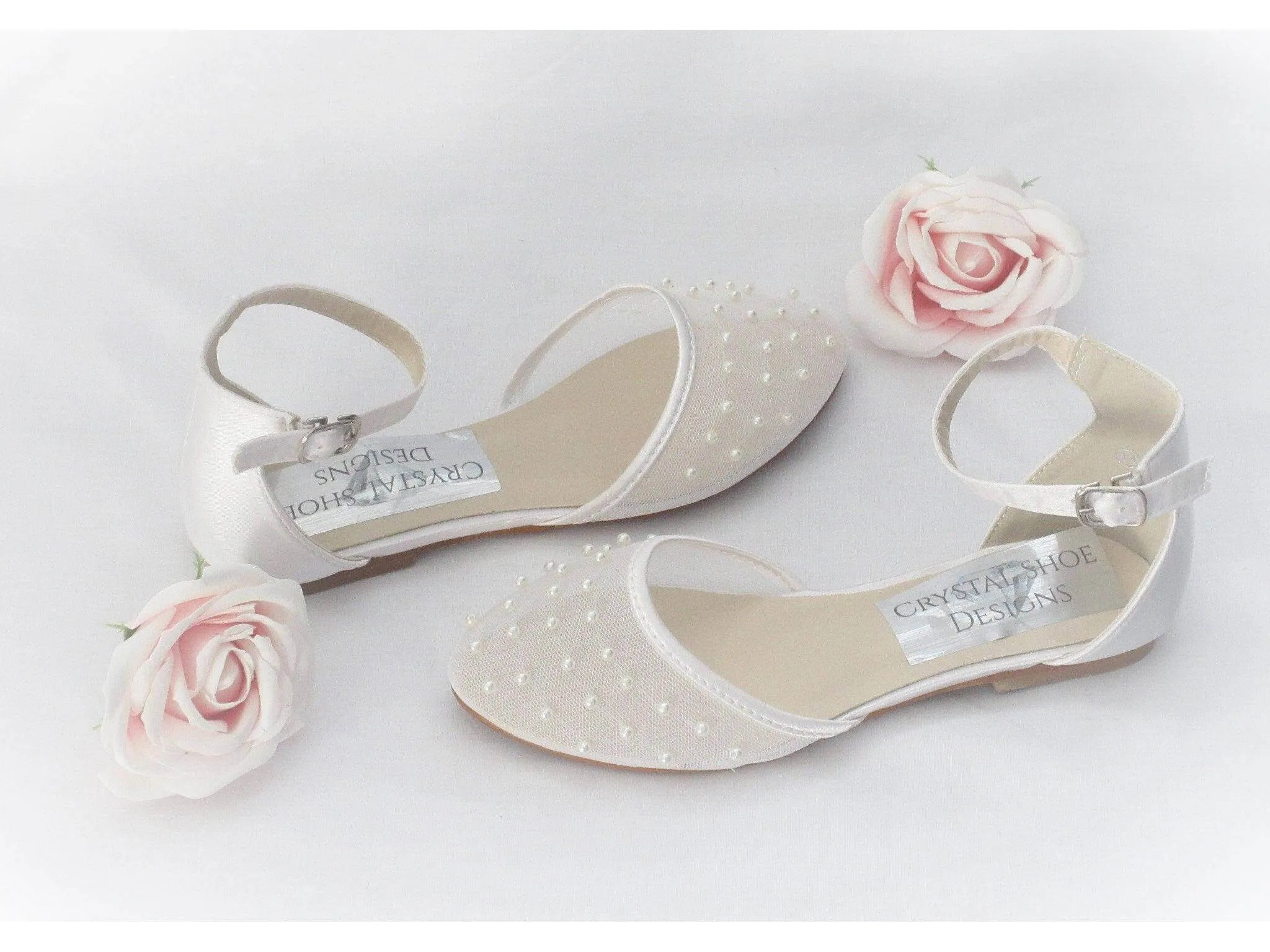 Bridesmaid, Flower Girl, Communion White Ivory Satin Shoes, Girls Party Shoes.