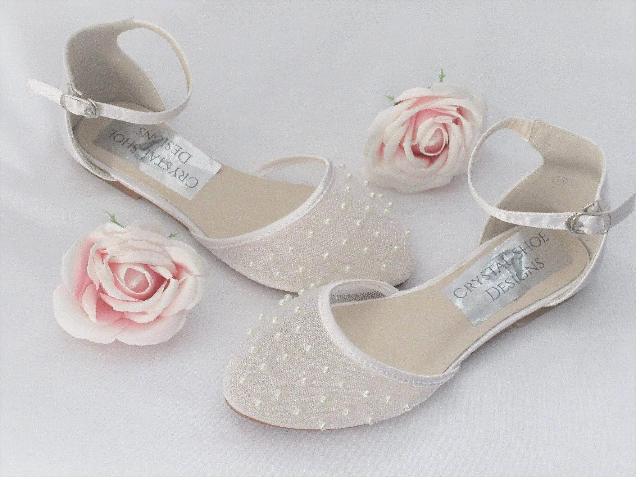 Bridesmaid, Flower Girl, Communion White Ivory Satin Shoes, Girls Party Shoes.