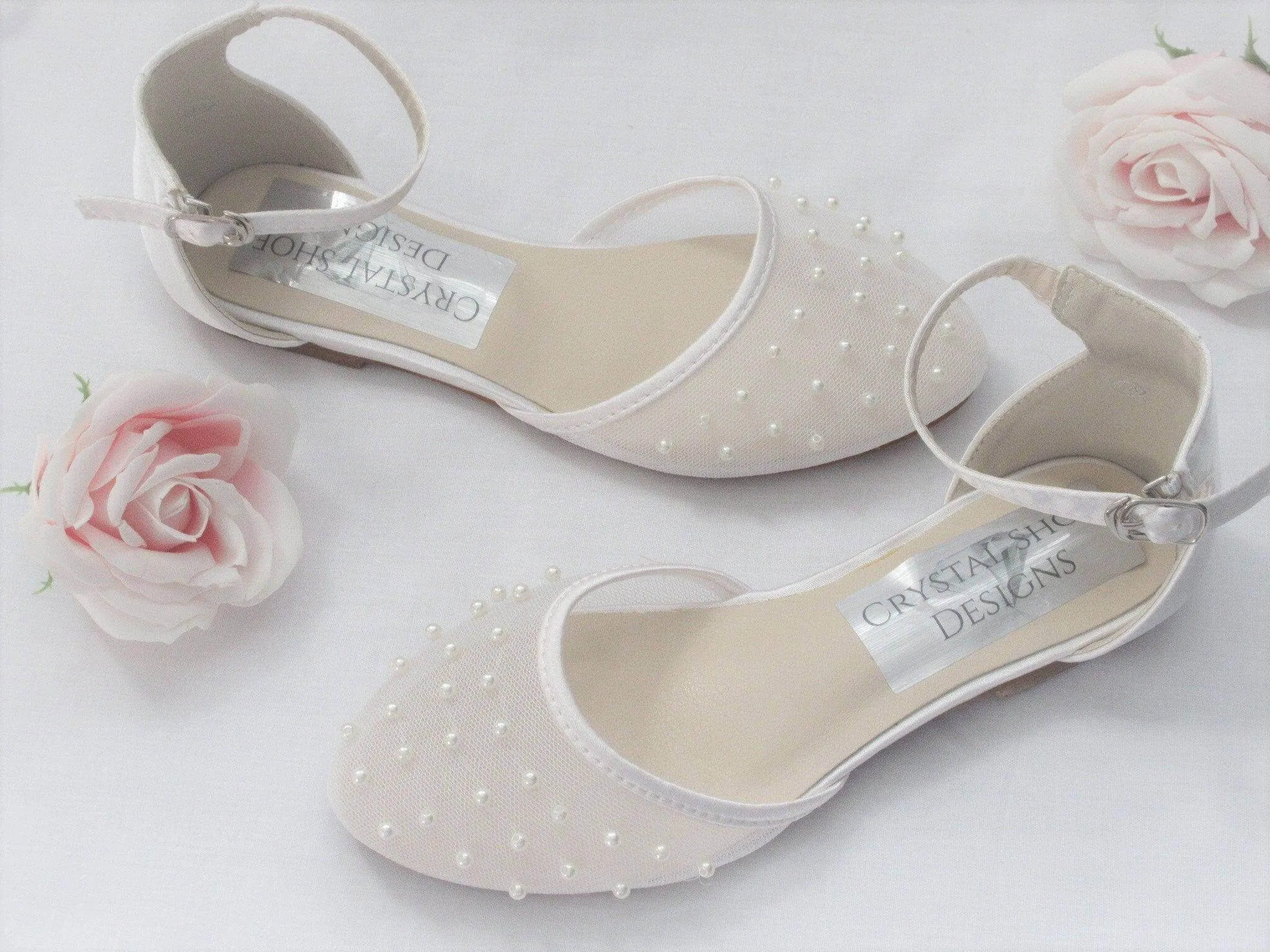 Bridesmaid, Flower Girl, Communion White Ivory Satin Shoes, Girls Party Shoes.