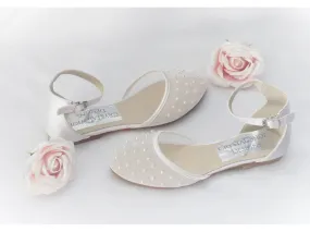 Bridesmaid, Flower Girl, Communion White Ivory Satin Shoes, Girls Party Shoes.