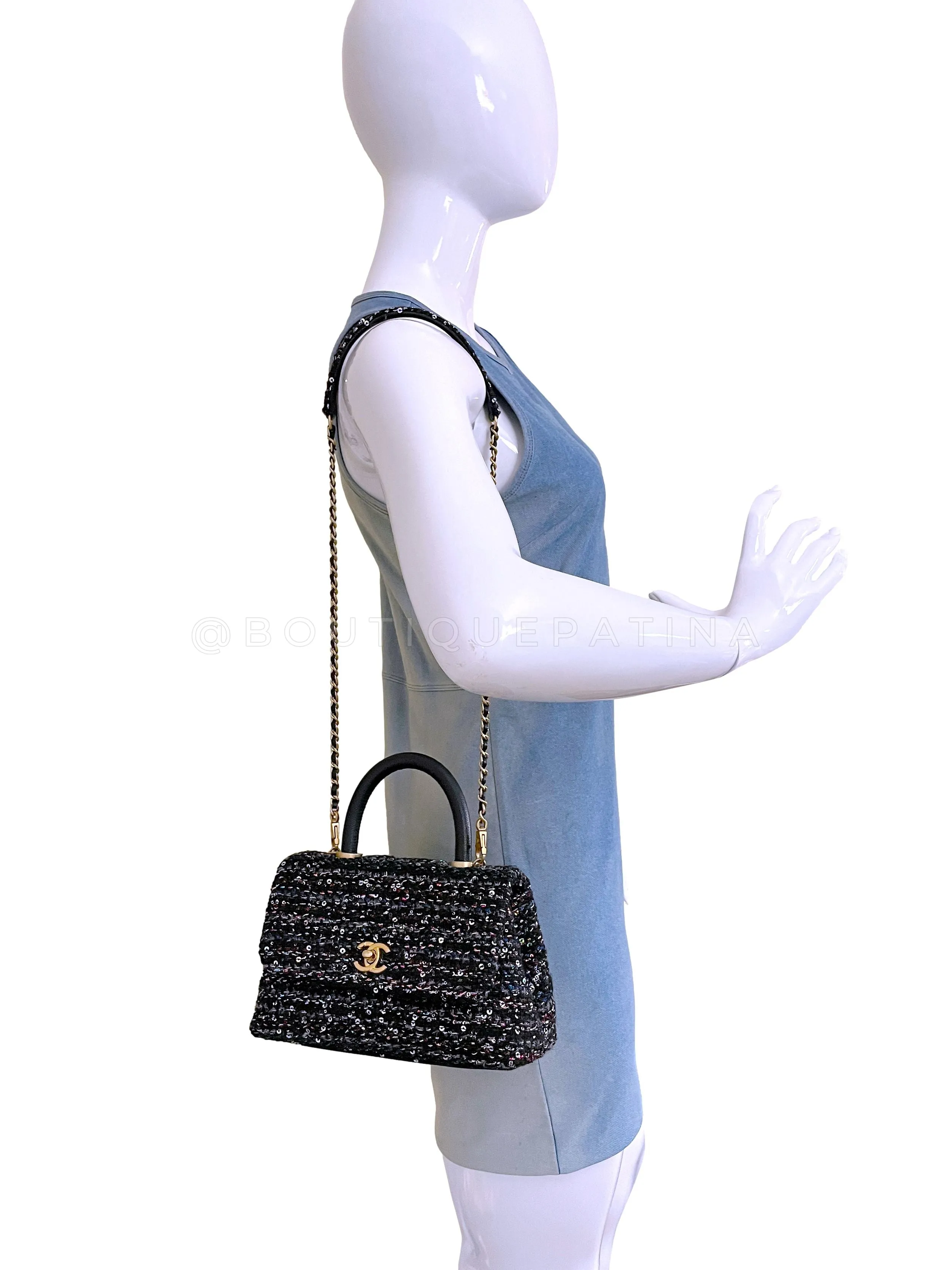 Chanel 20A Metiers D'Art Tweed Sequin Coco Handle Bag GHW