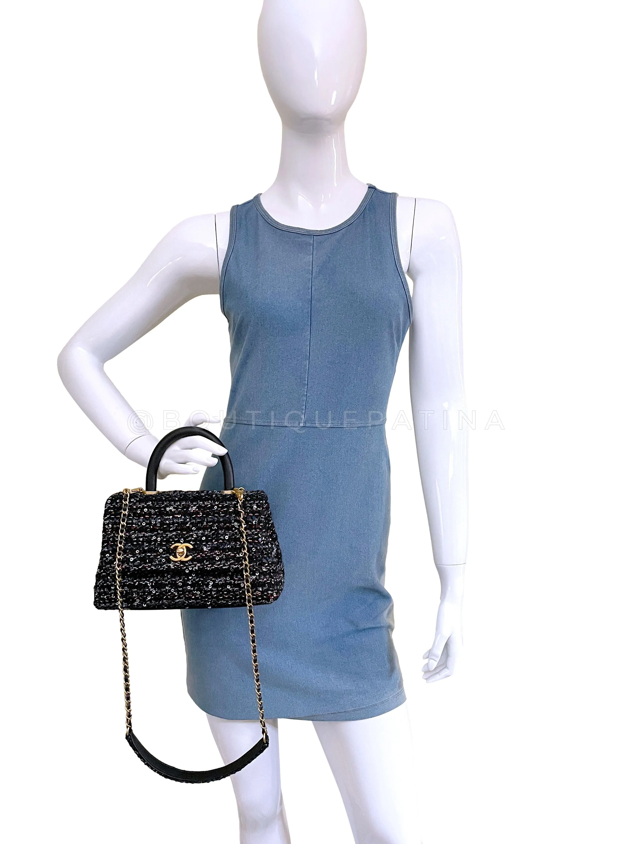 Chanel 20A Metiers D'Art Tweed Sequin Coco Handle Bag GHW