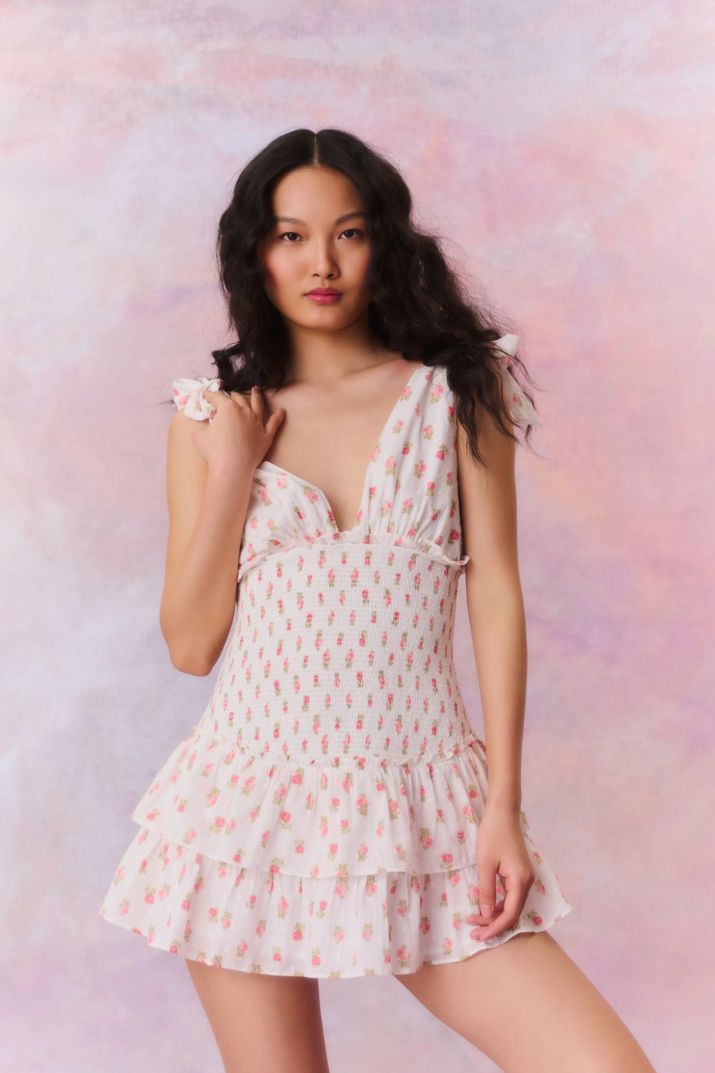 Cotton Floral Smocked Mini Dress Rossi