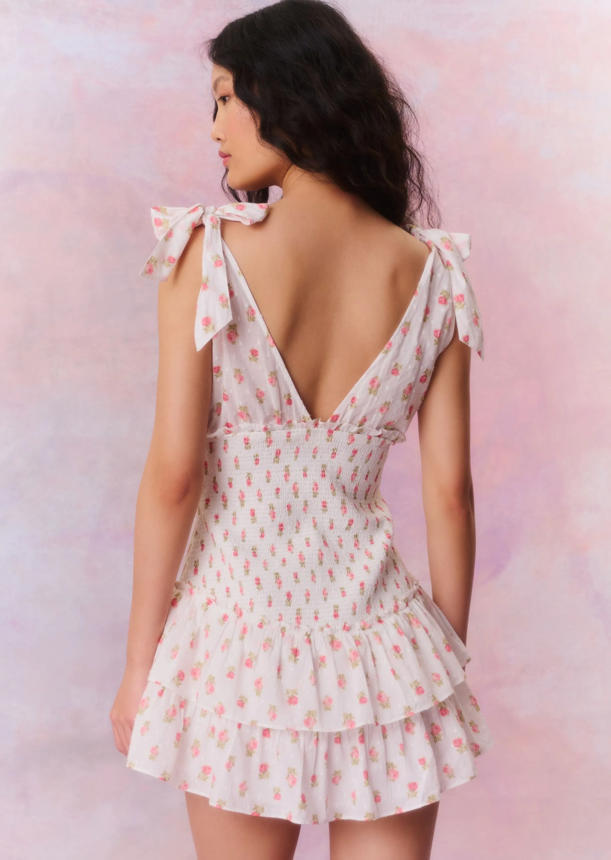 Cotton Floral Smocked Mini Dress Rossi
