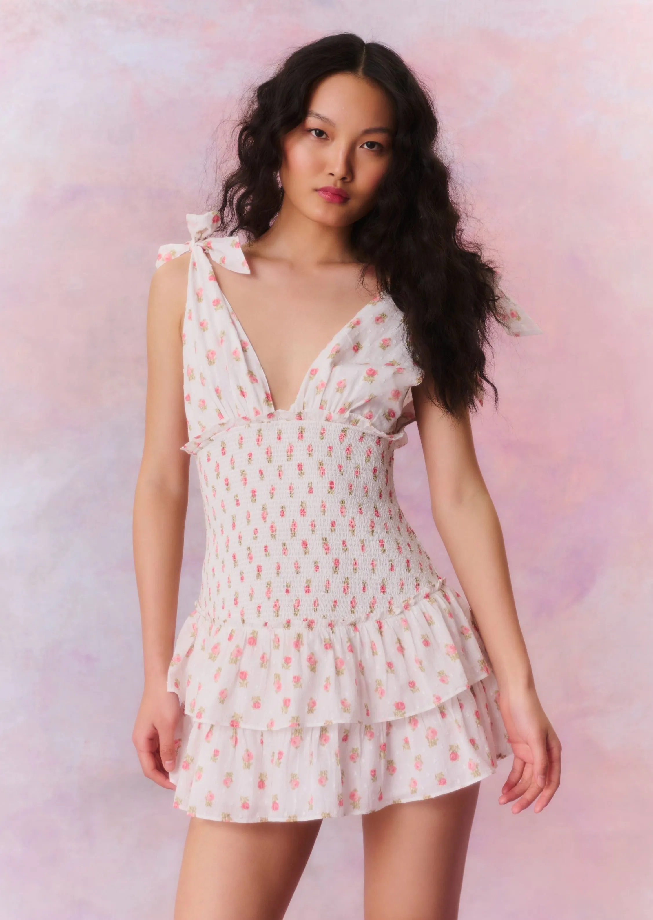 Cotton Floral Smocked Mini Dress Rossi
