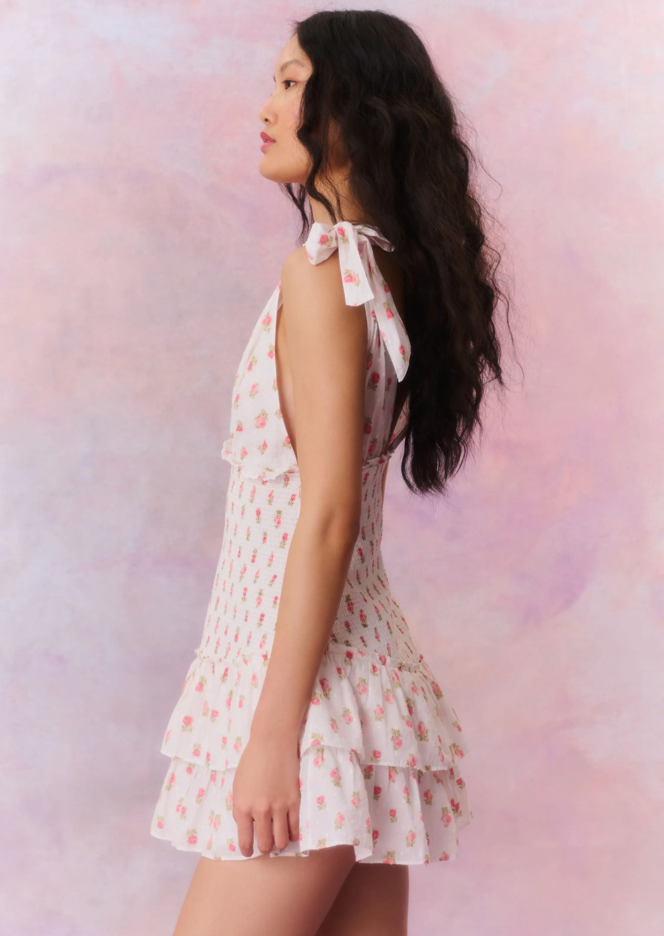 Cotton Floral Smocked Mini Dress Rossi