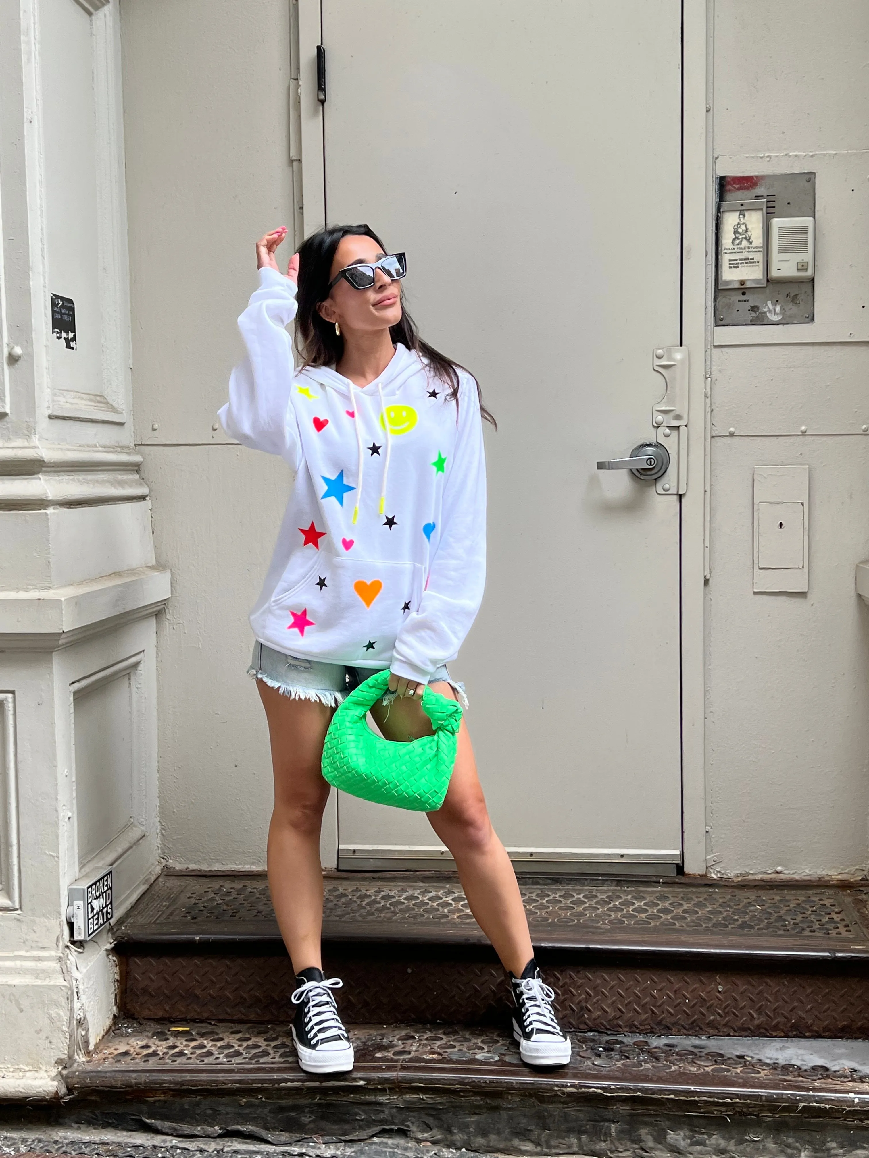 Dean Chic White Hoodie - Multi Happy