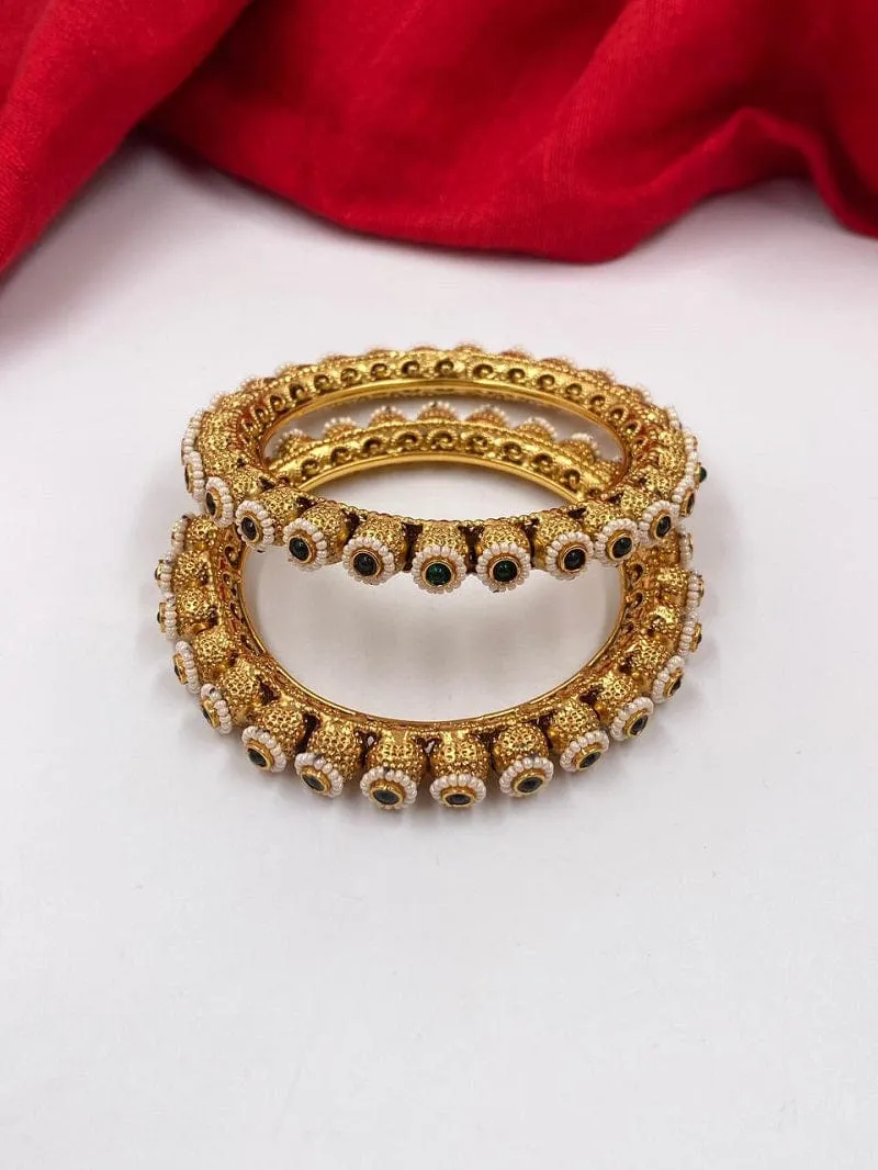 Designer Gold Plated Pearls Pacheli Bangles For Women By Gehna Shop