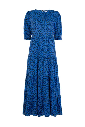 Electric Blue Leopard Tiered Maxi Dress