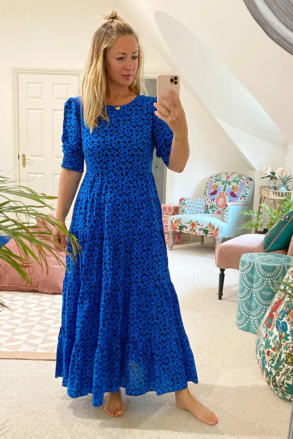 Electric Blue Leopard Tiered Maxi Dress
