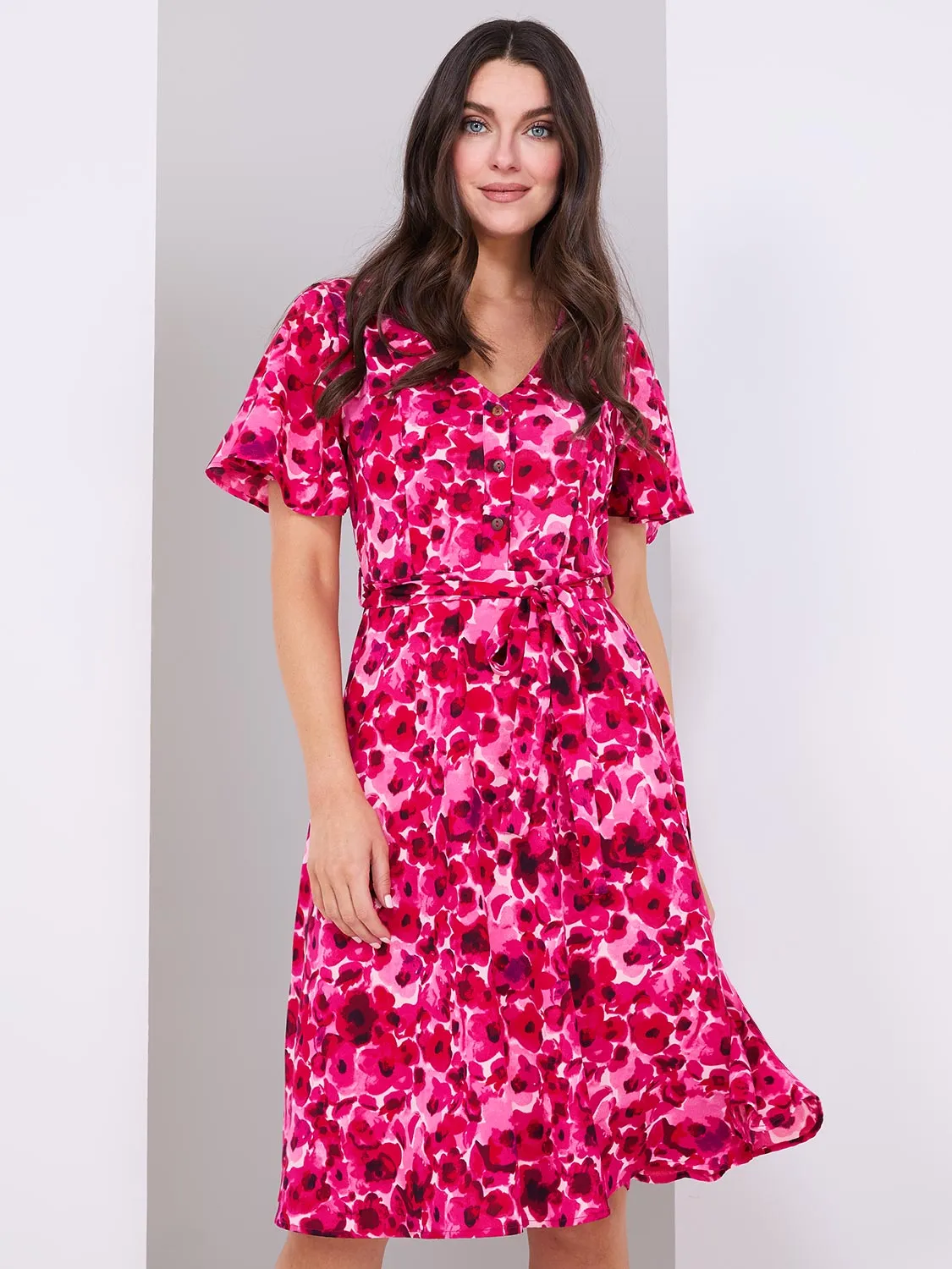 Floral Print V-Neck Fit & Flare Dress