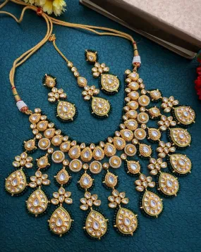 Gehna Shops Designer Gold Plated Green Kundan Bridal Necklace Set