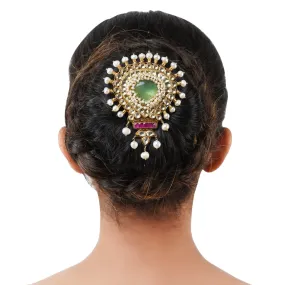 Gold Plated Kundan Fluorite Juda Pin