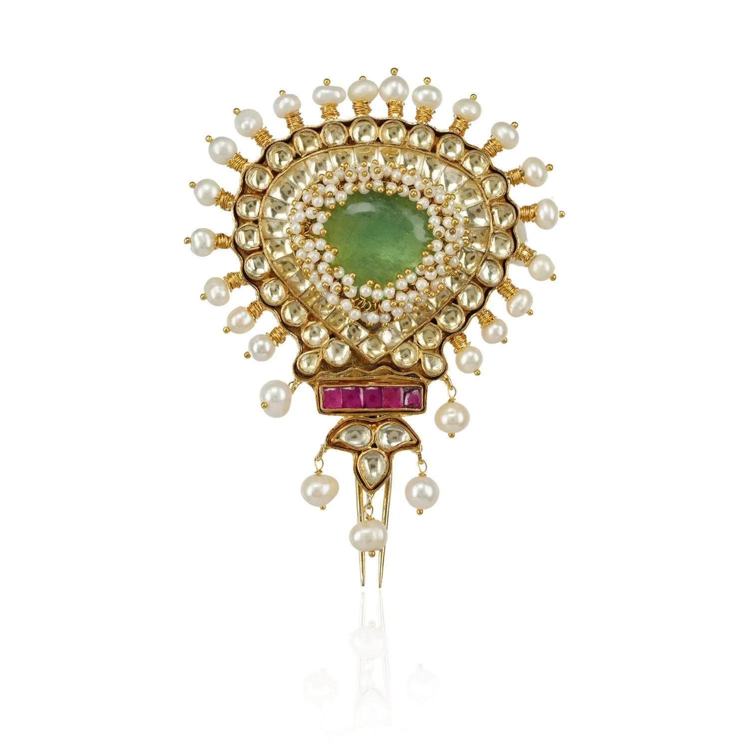 Gold Plated Kundan Fluorite Juda Pin