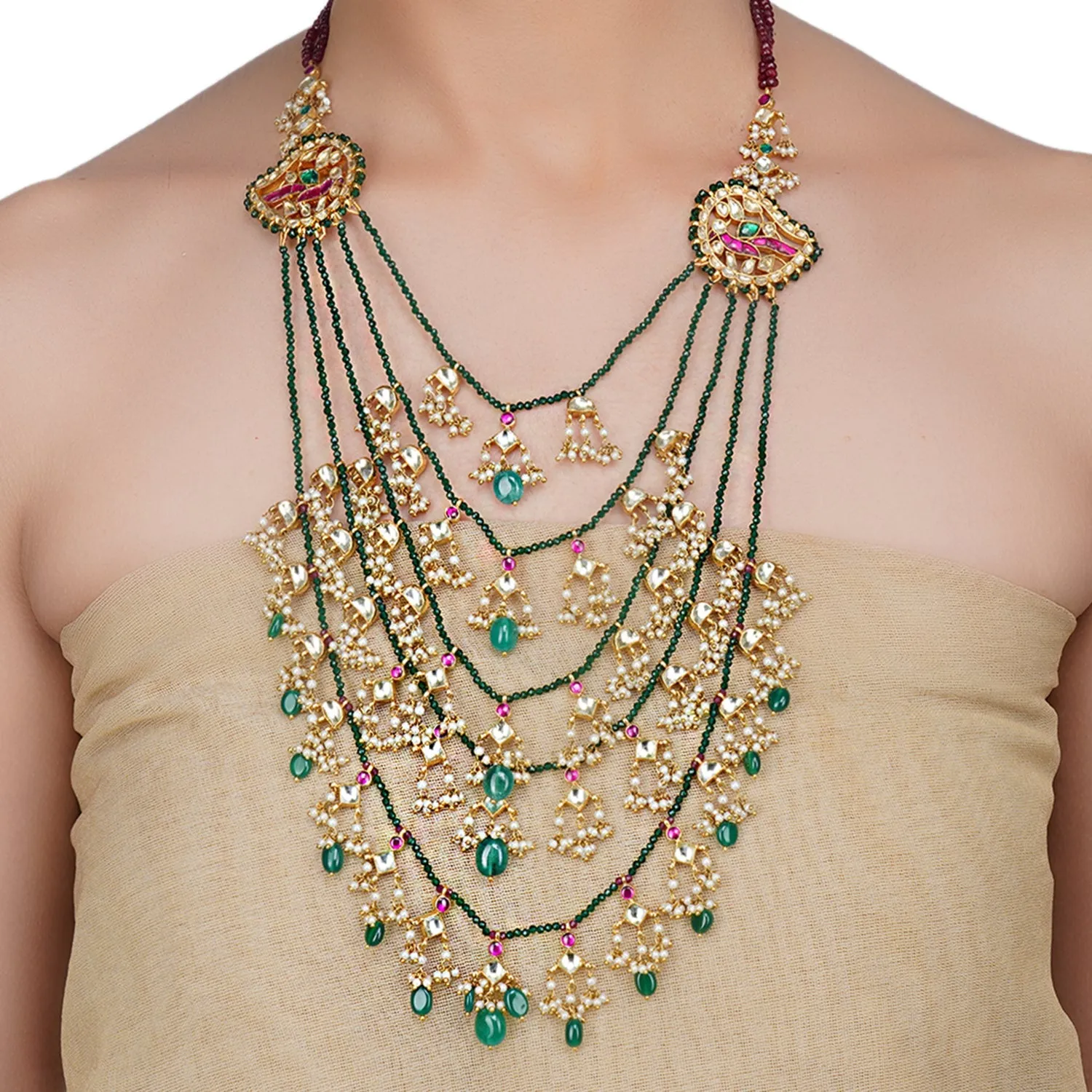 Gold Plated Sankrant Panch Lada Kundan Necklace Set