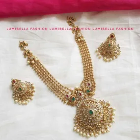 Golden Pearl Peacock Long Neckset