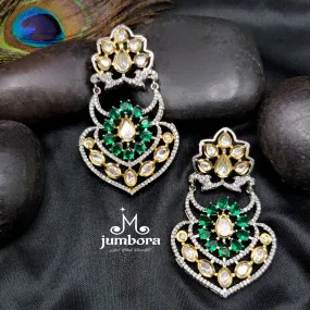 Green & White AD Zircon Statement Kundan Earring