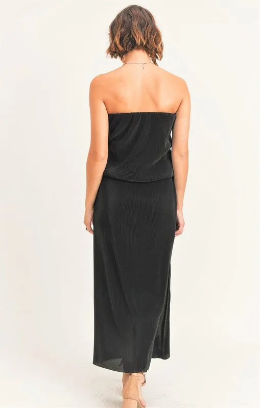 HEART ON FIRE STRAPLESS MAXI DRESS | BLACK
