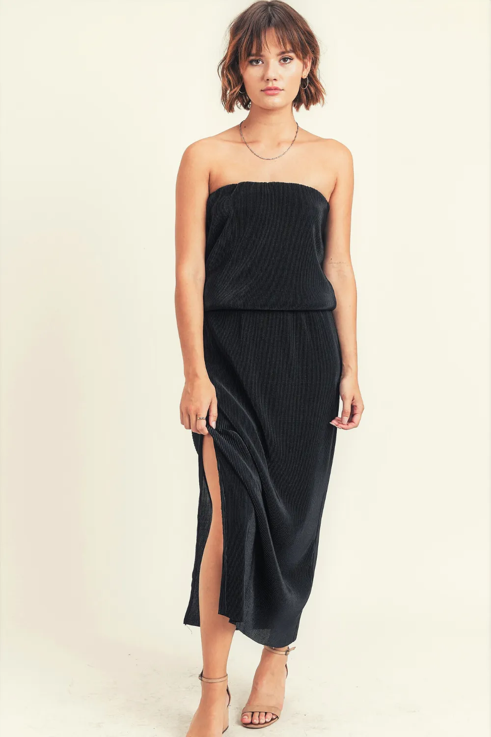 HEART ON FIRE STRAPLESS MAXI DRESS | BLACK
