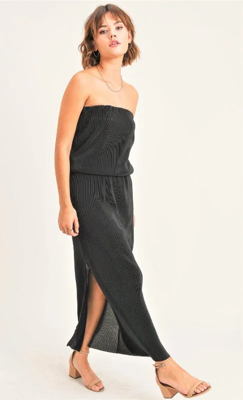 HEART ON FIRE STRAPLESS MAXI DRESS | BLACK
