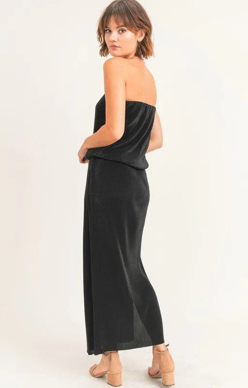 HEART ON FIRE STRAPLESS MAXI DRESS | BLACK