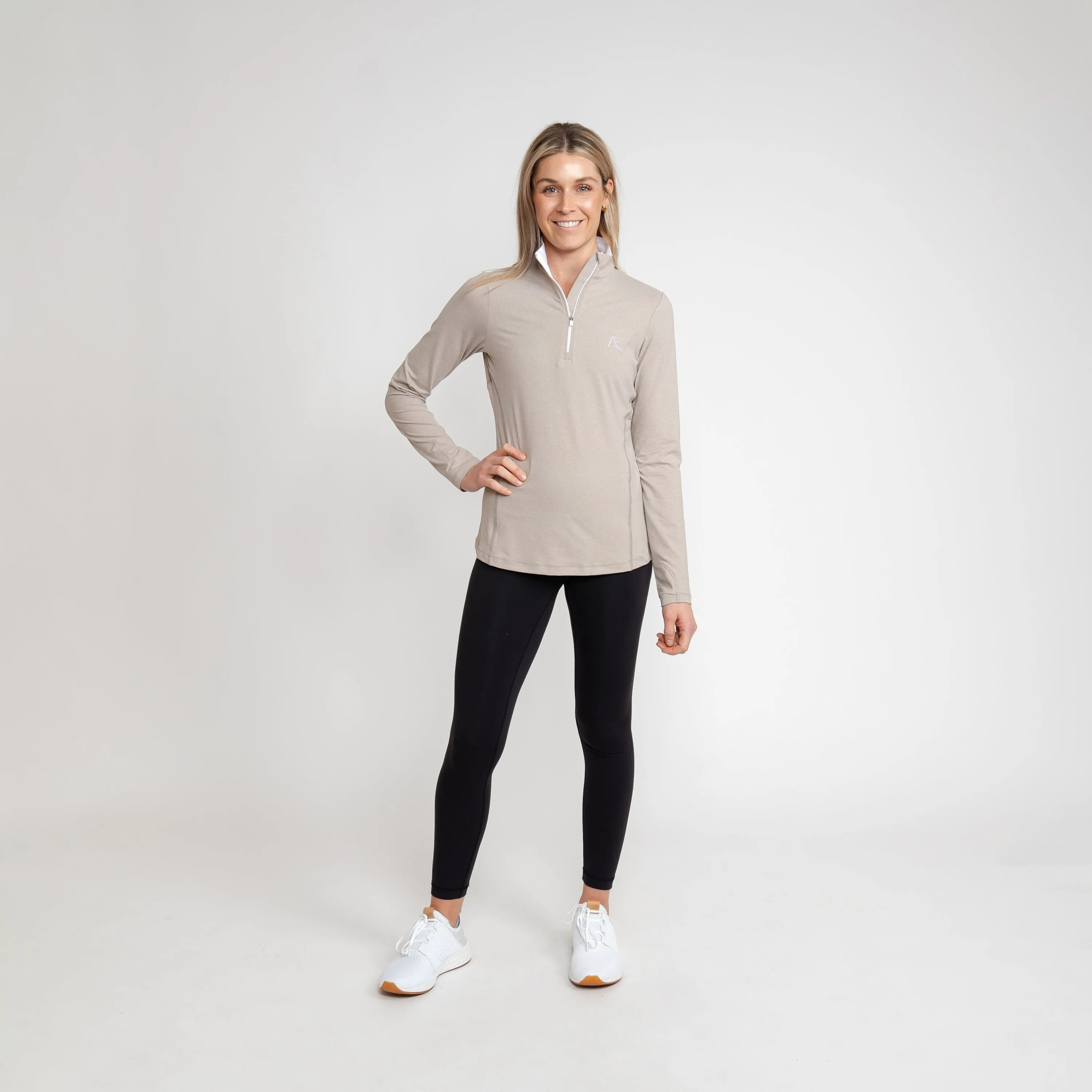 Heather Performance Q-Zip | Heather - Hazelnut/Lunar Grey