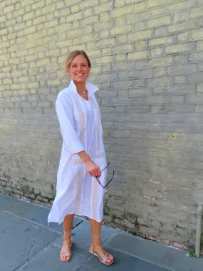 Houston Embroidered Maxi Dress  White/Tan