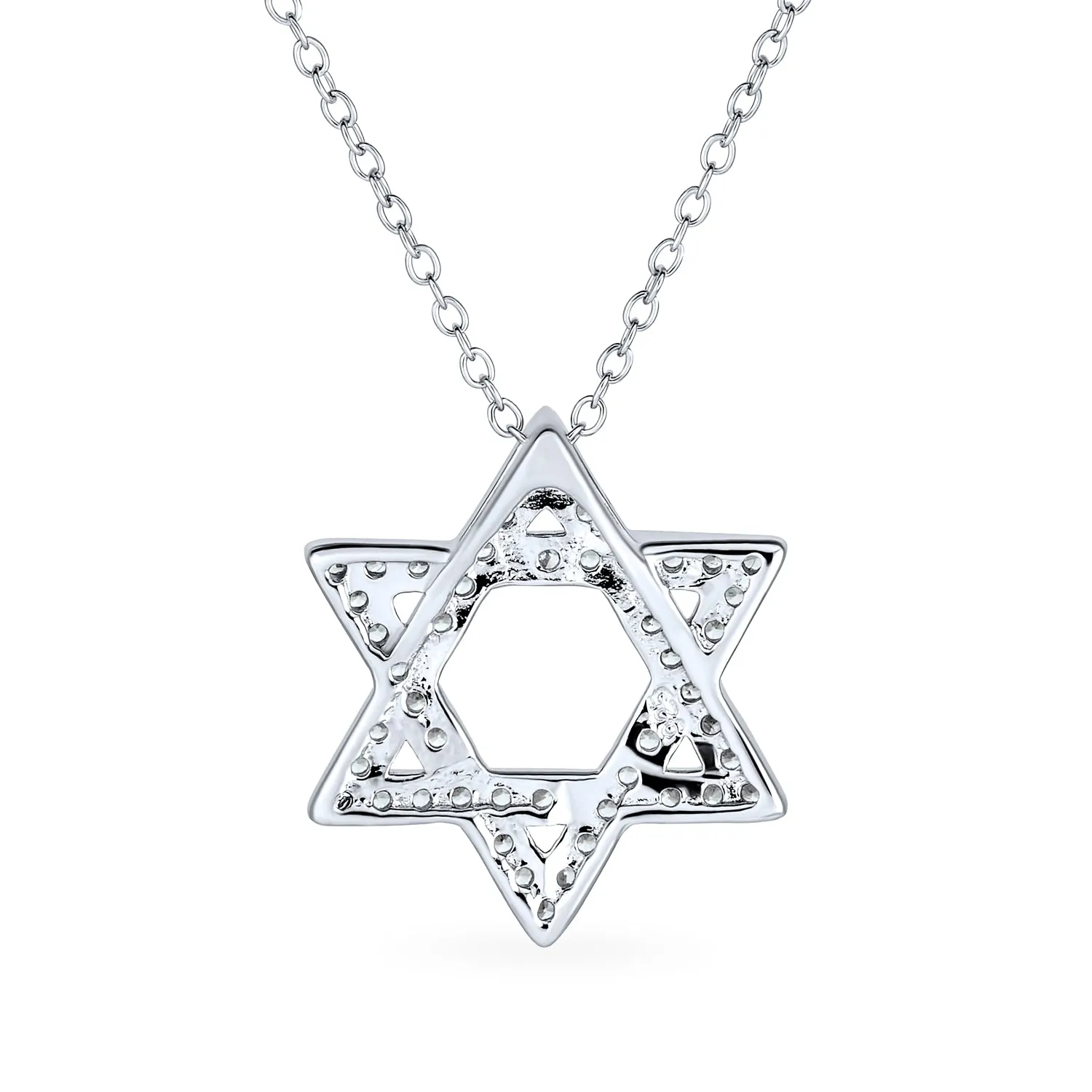 Judaic Hanukkah Color CZ Star David Necklace Pendant 14K Gold Plated .925 Silver