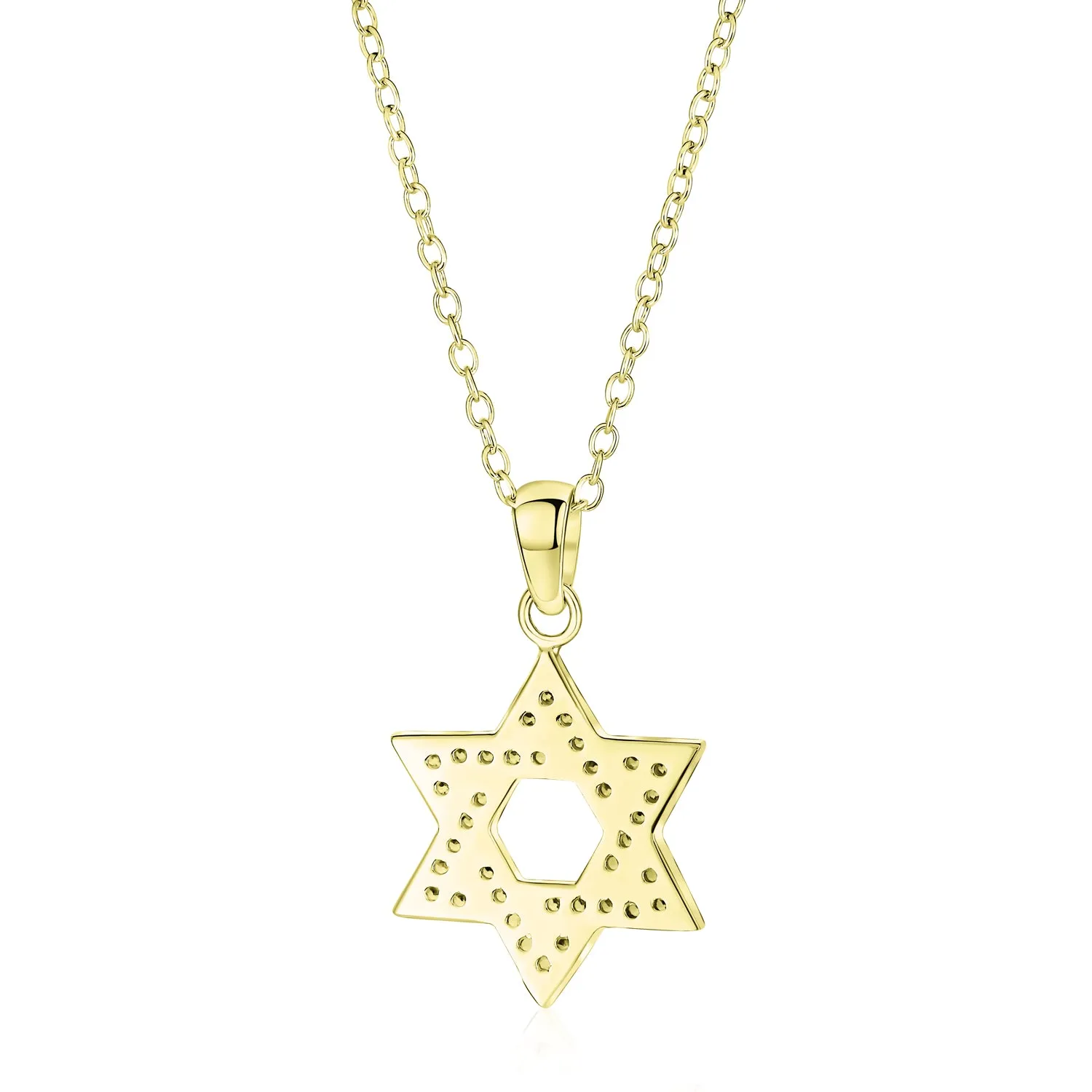 Judaic Hanukkah Color CZ Star David Necklace Pendant 14K Gold Plated .925 Silver