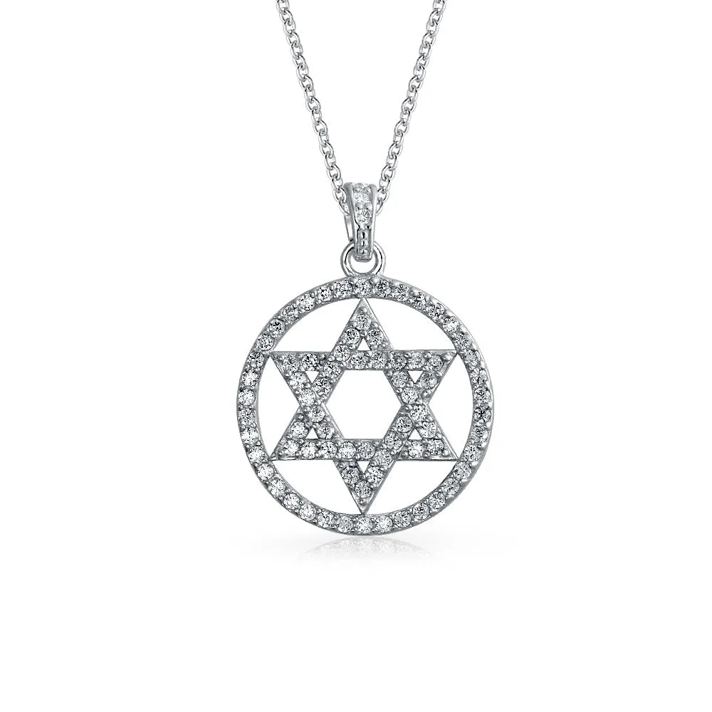 Judaic Hanukkah Color CZ Star David Necklace Pendant 14K Gold Plated .925 Silver