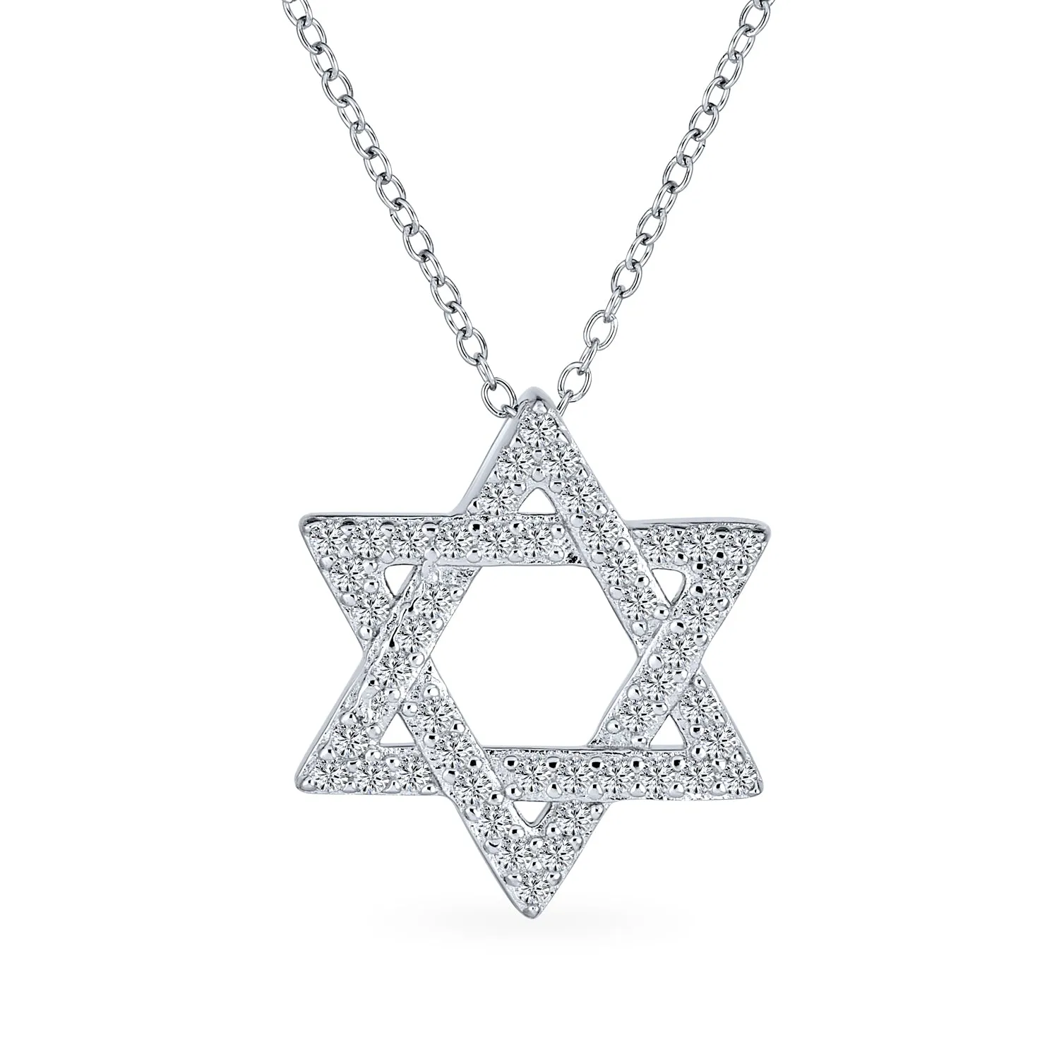 Judaic Hanukkah Color CZ Star David Necklace Pendant 14K Gold Plated .925 Silver
