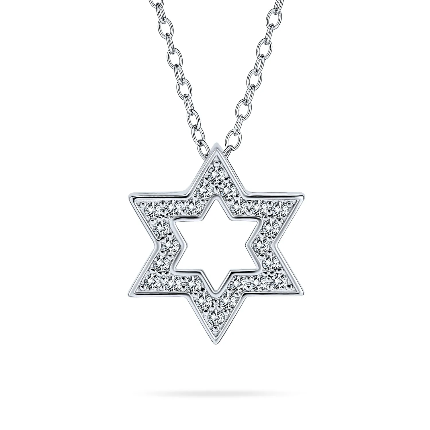 Judaic Hanukkah Color CZ Star David Necklace Pendant 14K Gold Plated .925 Silver
