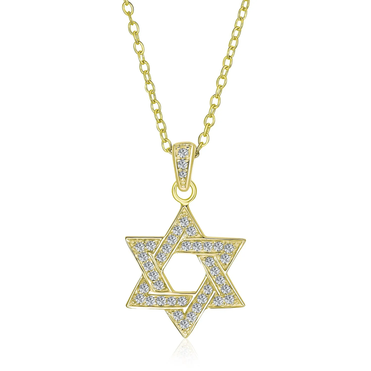 Judaic Hanukkah Color CZ Star David Necklace Pendant 14K Gold Plated .925 Silver