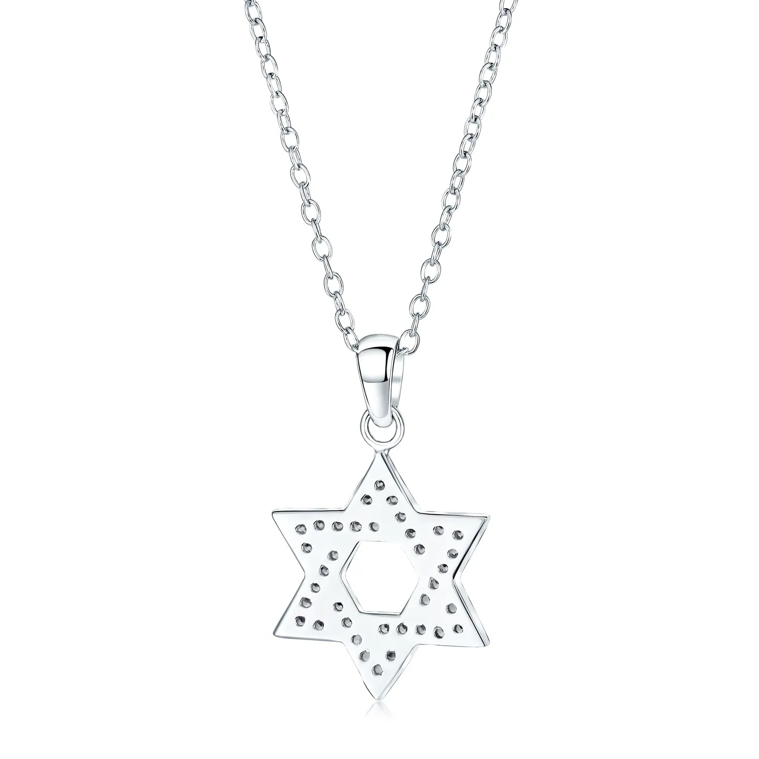 Judaic Hanukkah Color CZ Star David Necklace Pendant 14K Gold Plated .925 Silver