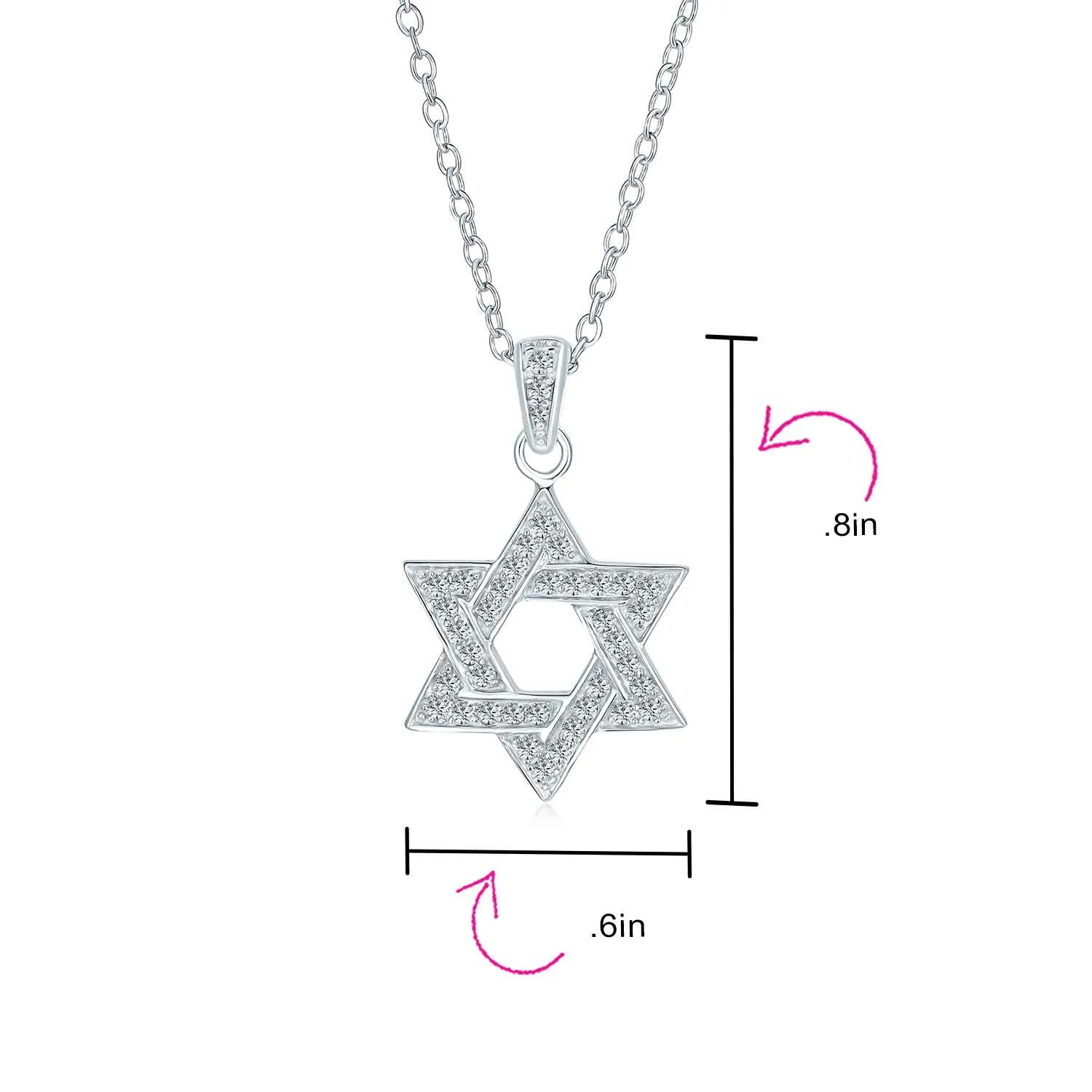 Judaic Hanukkah Color CZ Star David Necklace Pendant 14K Gold Plated .925 Silver