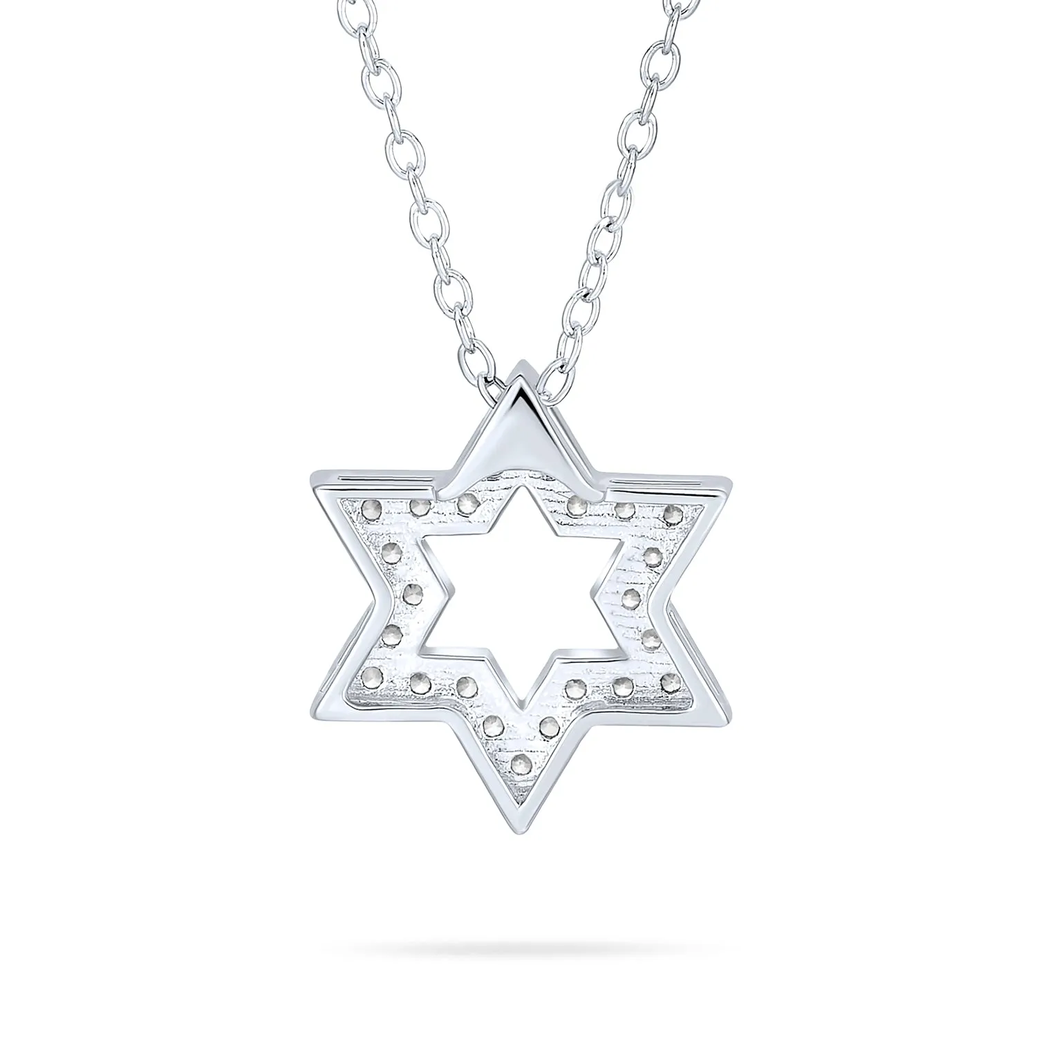 Judaic Hanukkah Color CZ Star David Necklace Pendant 14K Gold Plated .925 Silver