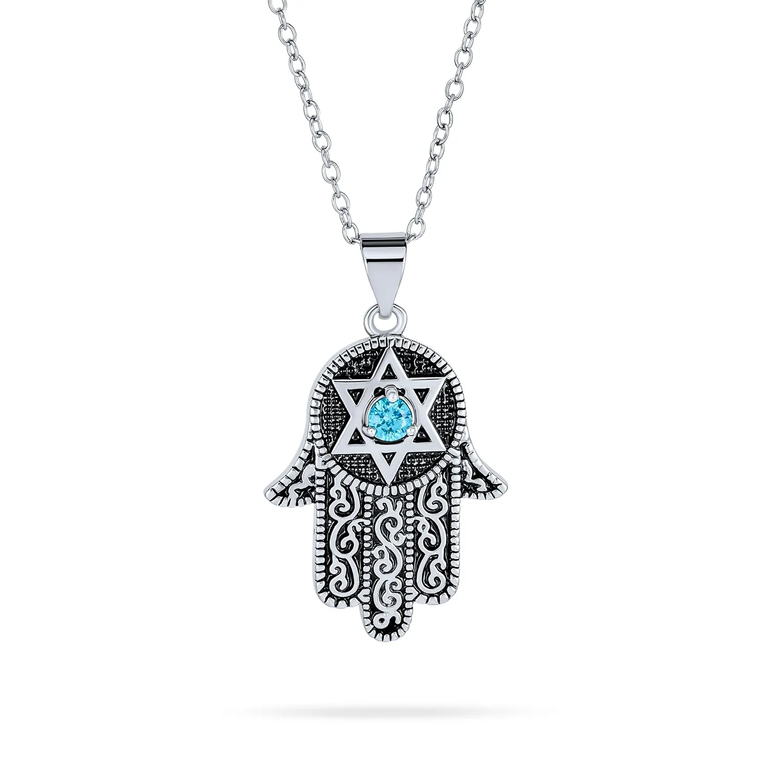 Judaic Hanukkah Color CZ Star David Necklace Pendant 14K Gold Plated .925 Silver