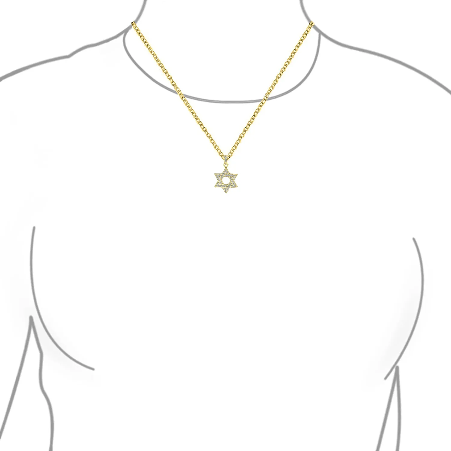 Judaic Hanukkah Color CZ Star David Necklace Pendant 14K Gold Plated .925 Silver
