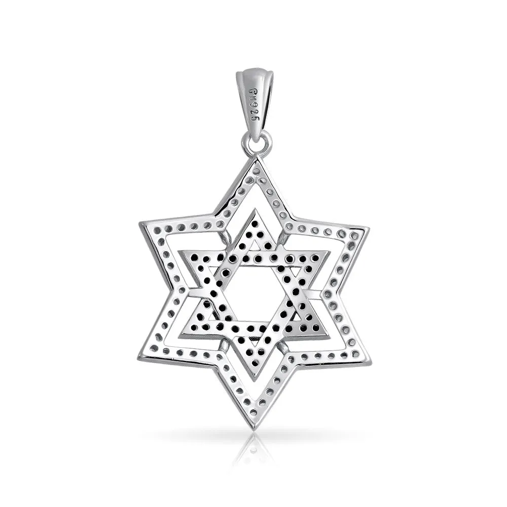 Judaic Hanukkah Color CZ Star David Necklace Pendant 14K Gold Plated .925 Silver