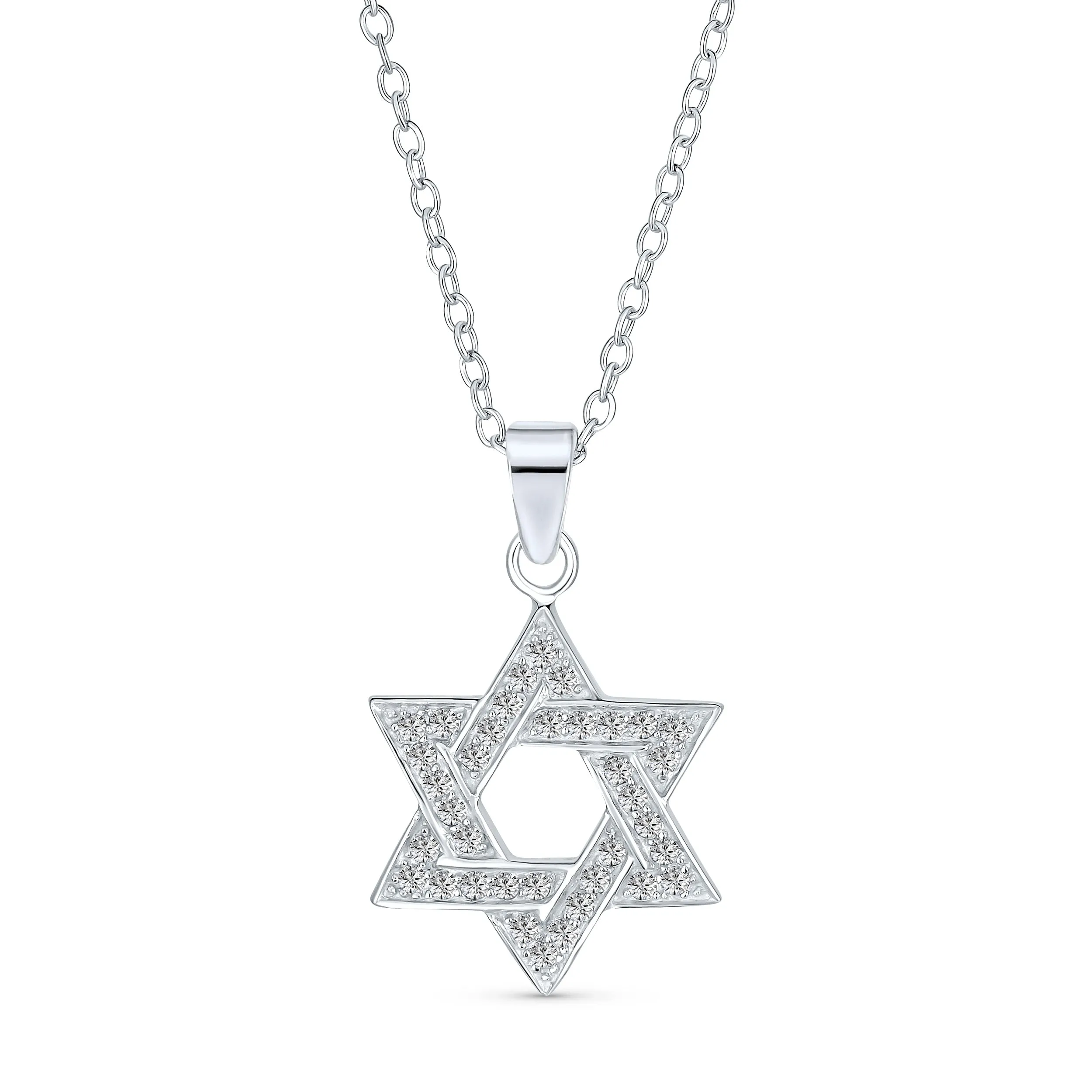 Judaic Hanukkah Color CZ Star David Necklace Pendant 14K Gold Plated .925 Silver