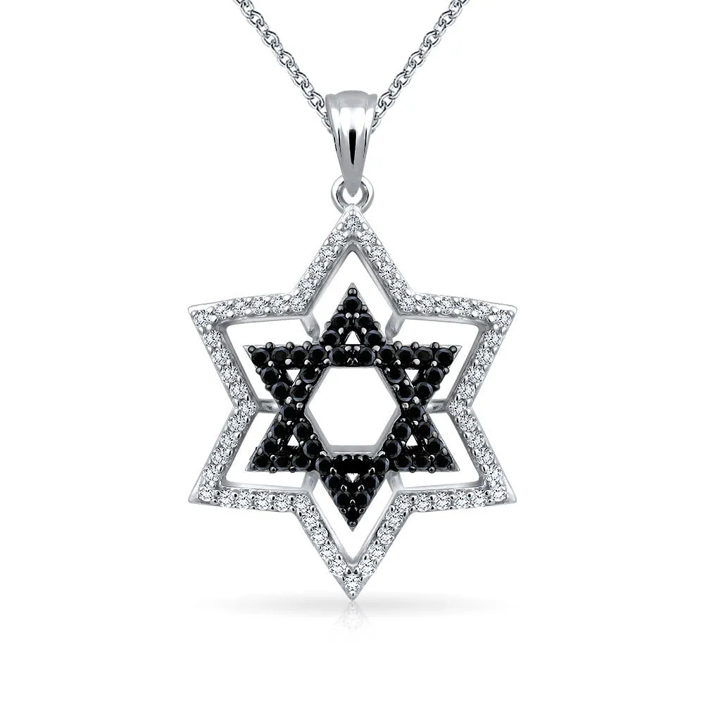 Judaic Hanukkah Color CZ Star David Necklace Pendant 14K Gold Plated .925 Silver