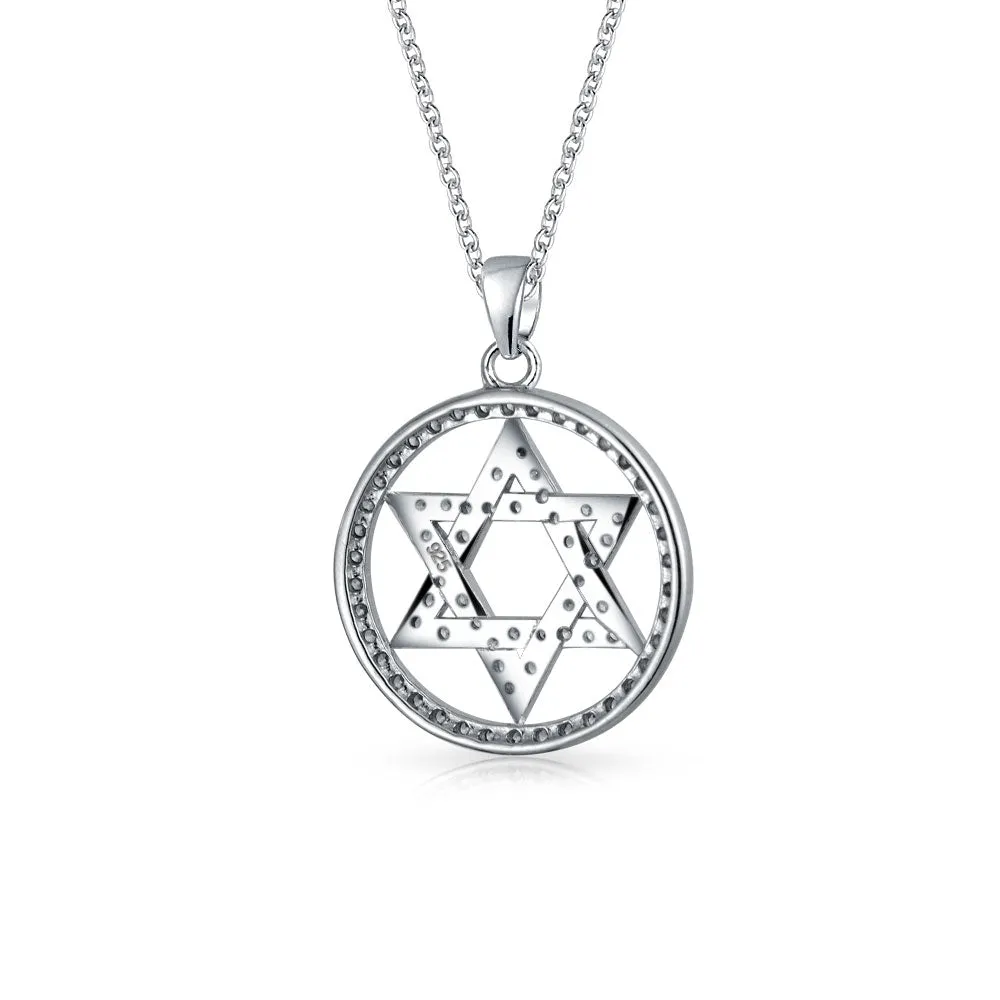 Judaic Hanukkah Color CZ Star David Necklace Pendant 14K Gold Plated .925 Silver