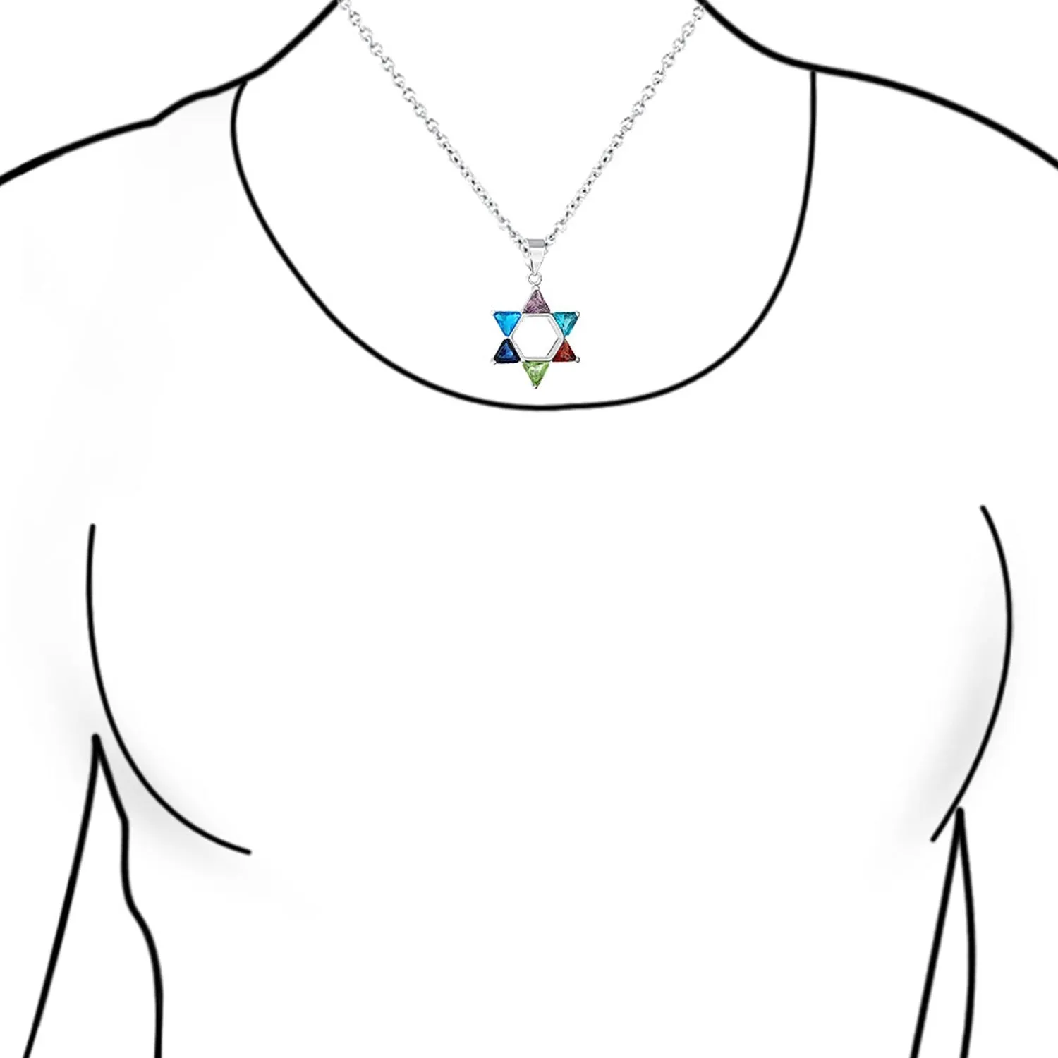 Judaic Hanukkah Color CZ Star David Necklace Pendant 14K Gold Plated .925 Silver